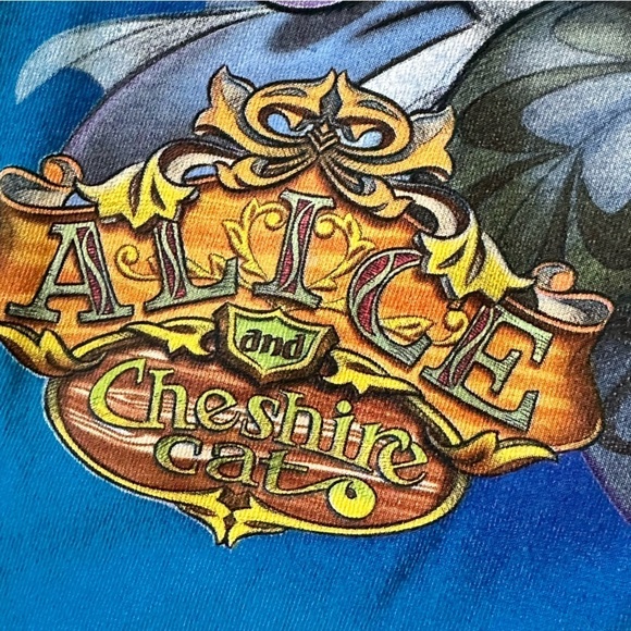 Disney Alice & Cheshire Cat Short Sleeve T Shirt Aqua Blue NWT - Picture 3 of 11